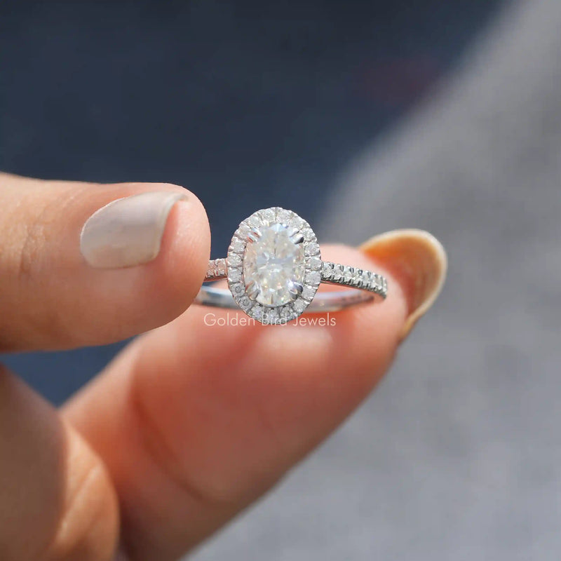 Crushed Ice Oval Lab Diamond Halo Accent Ring