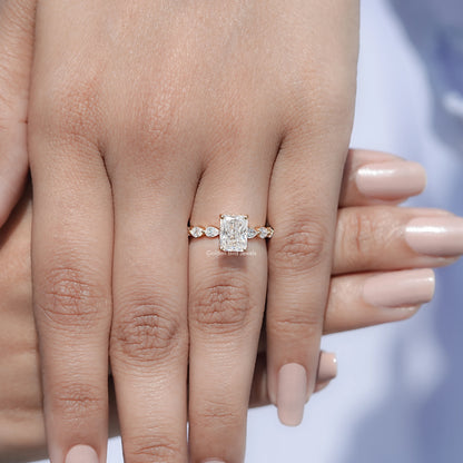 Crushed Ice Radiant Cut Hidden Halo Moissanite Ring