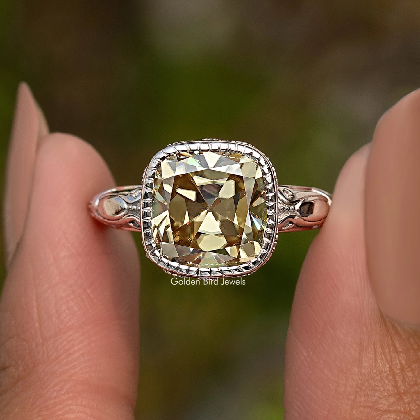 Old Mine Cushion Cut Moissanite Solitaire Ring