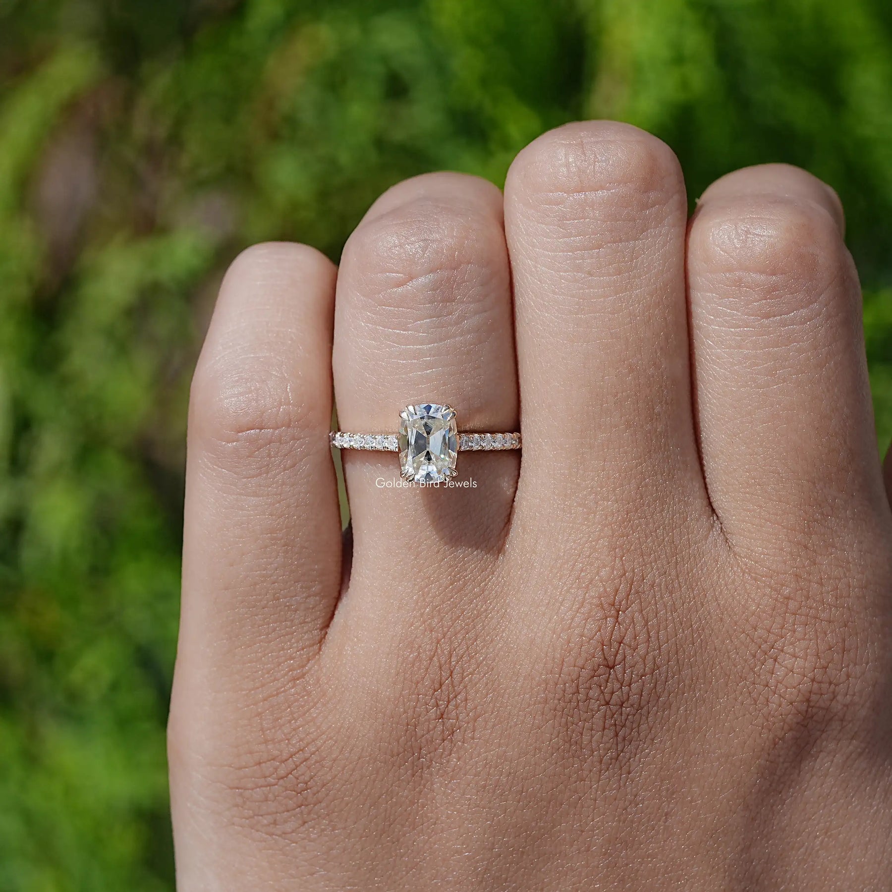 Old Mine Elongated Cushion Cut Moissanite Ring