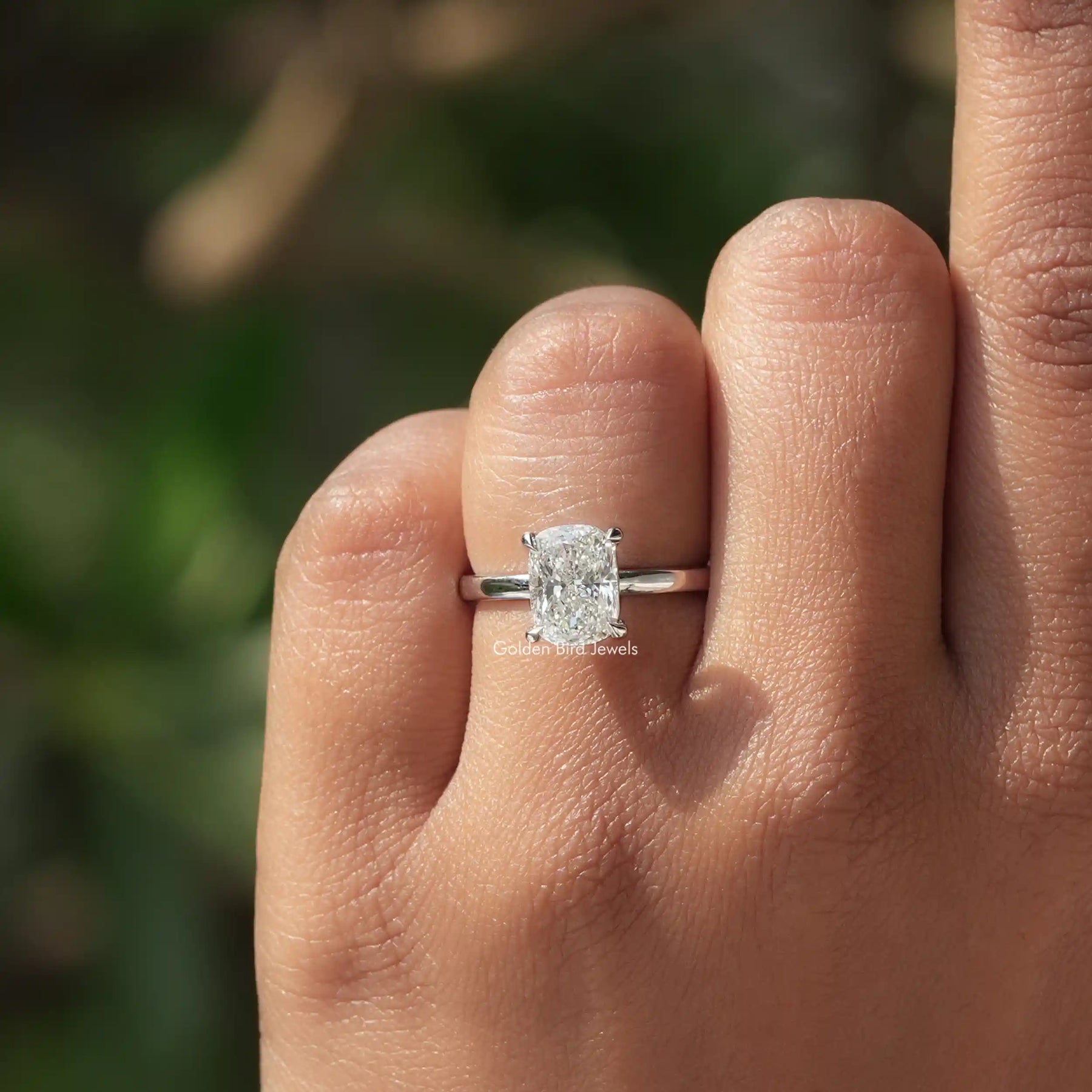 [Lab Grown Diamond Cushion Engagement Ring]-[Golden Bird Jewels]