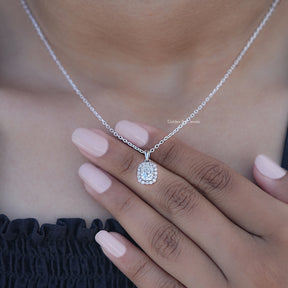 Display View of Halo Pendant In Cushion Cut Lab Diamond