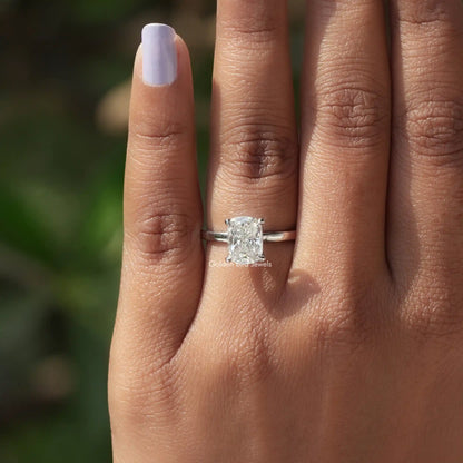 Cushion Cut Lab Diamond Solitaire Ring In White Gold