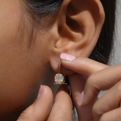 Old Mine Cushion Moissanite Drop Earrings