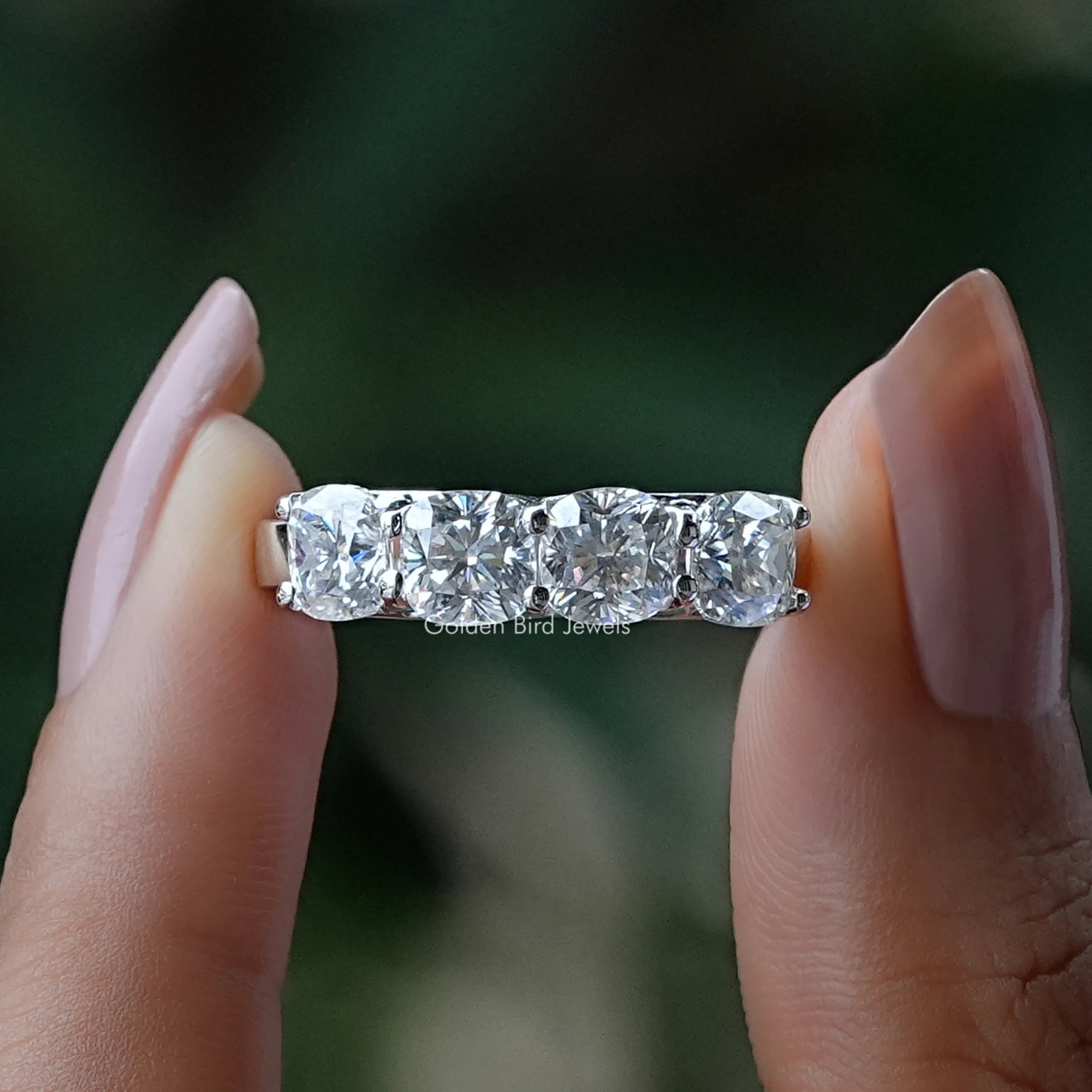 [Cushion Cut Moissanite Wedding Eternity Band]-[Golden Bird Jewels]