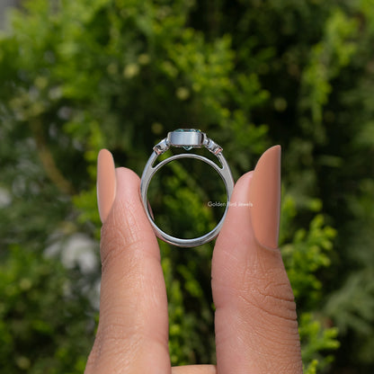 Back view of Cushion Cut Moissanite Engagement Ring in secure setting 