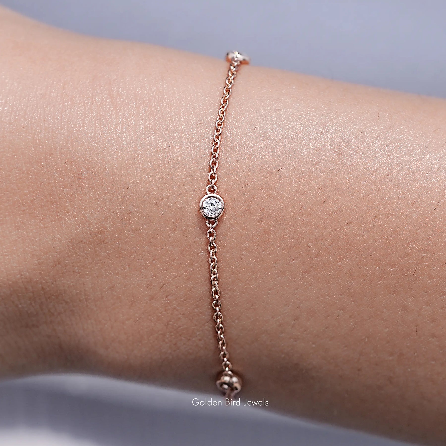 View Of Bezel Set Round Cut Lab Diamond Station Bracelet