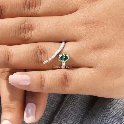 Close-Up View of Oval Cut Moissanite Ring In White Gold