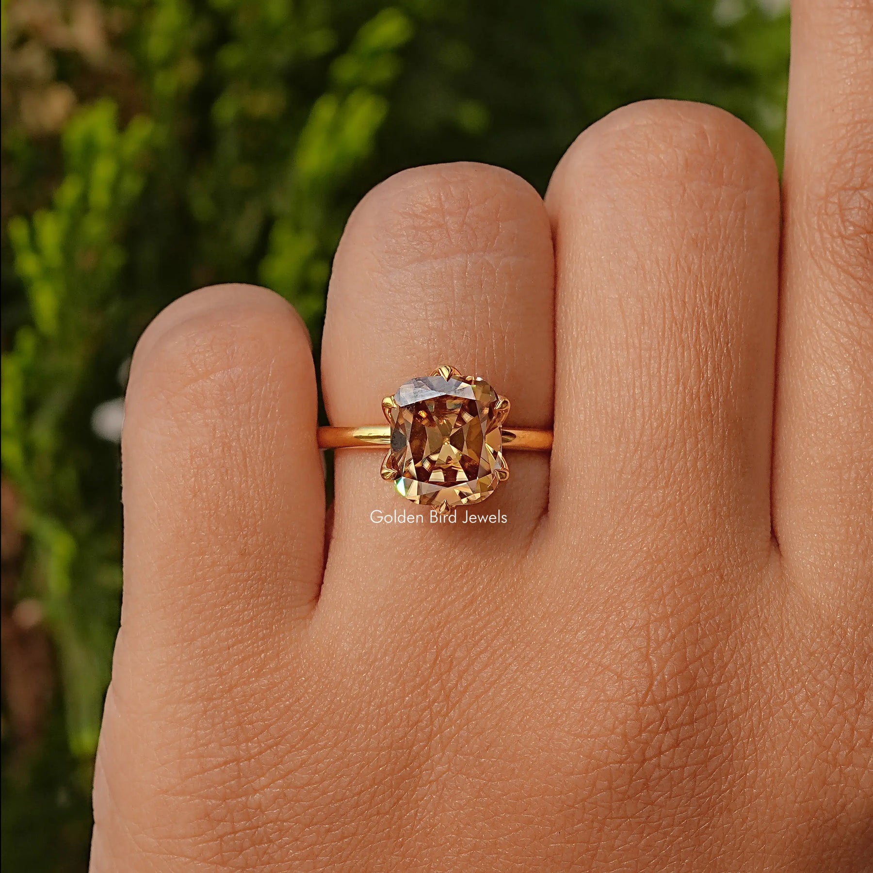 Old Mine Cushion Cut Solitaire Decorative Moissanite Prong Set Ring