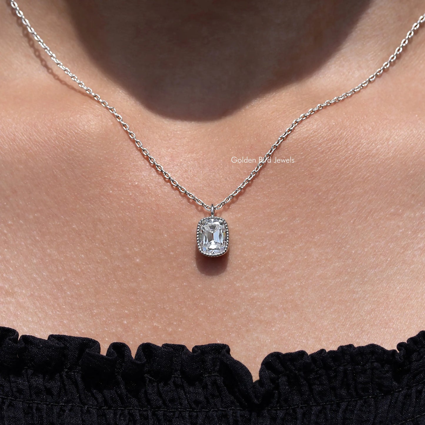 Old Mine Cushion Cut Moissanite Solitaire Pendant