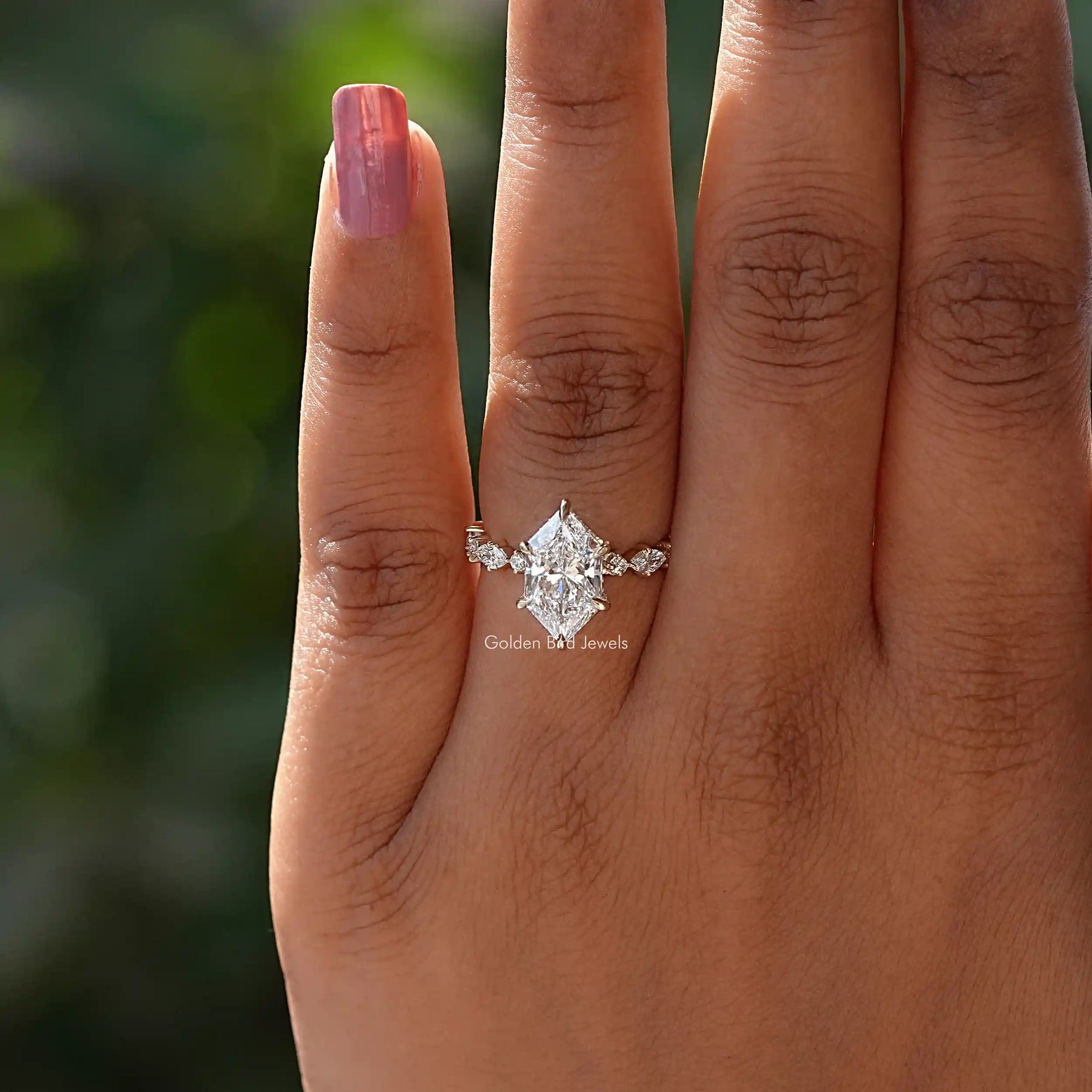 View of Dutch Marquise Cut Lab Diamond Ring In Yellow Gold