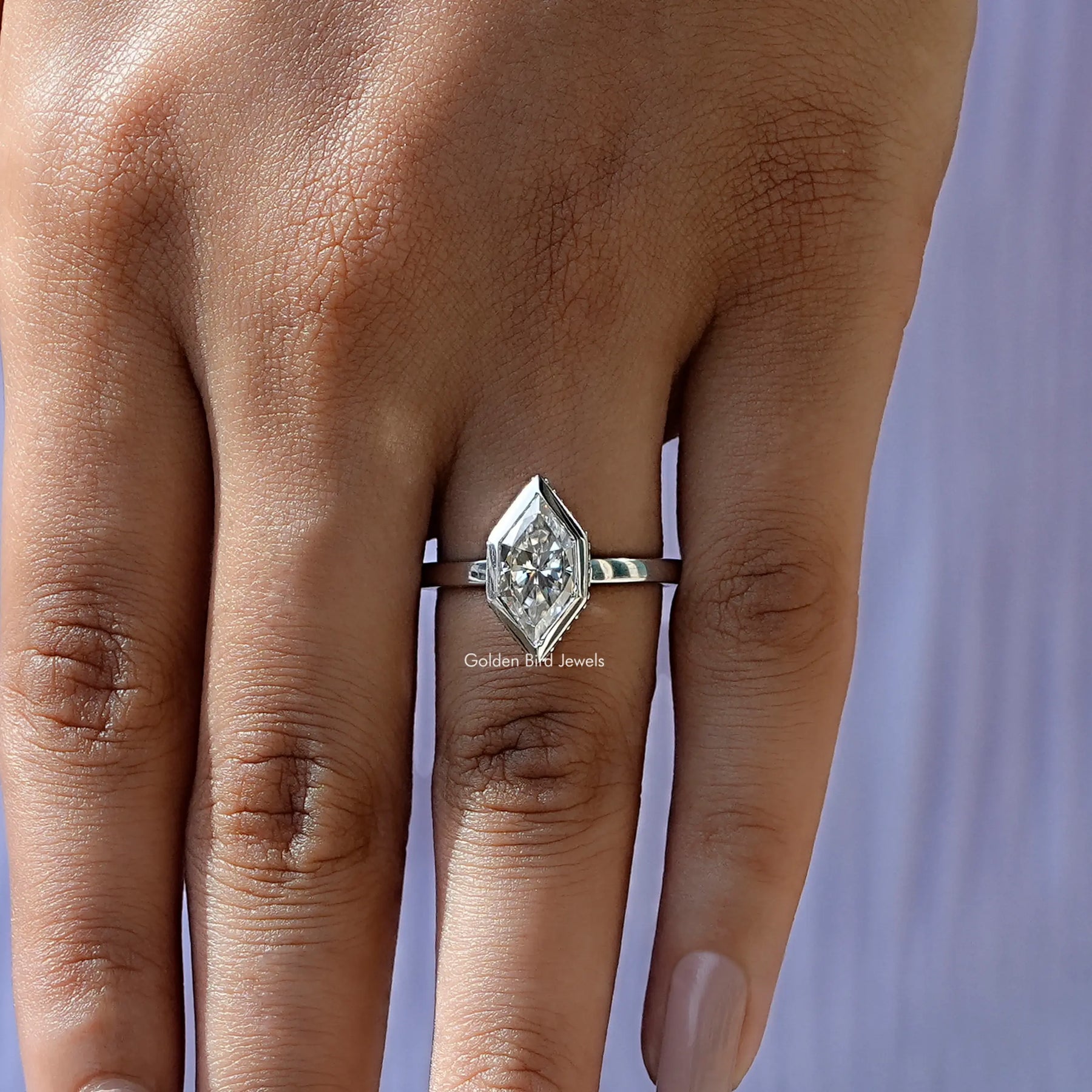 Close-Up View of Hidden Halo Dutch Marquise Engagement Ring In White Gold