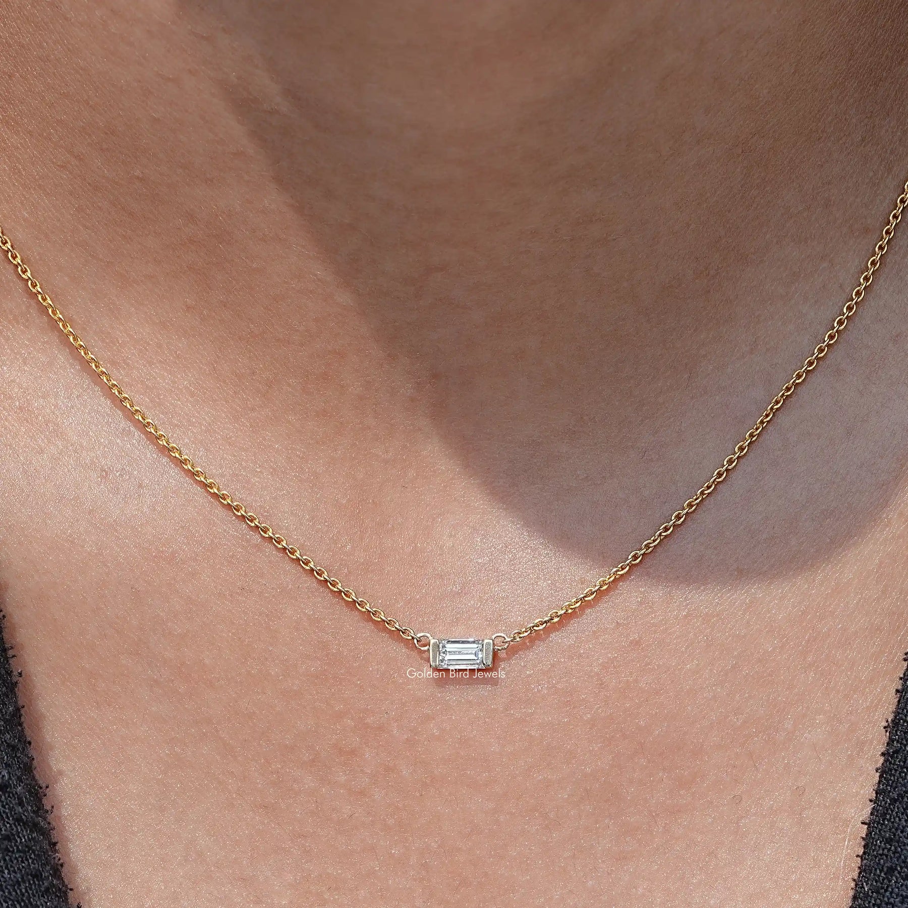 View Of East West Baguette Cut Diamond Pendant In A Women's