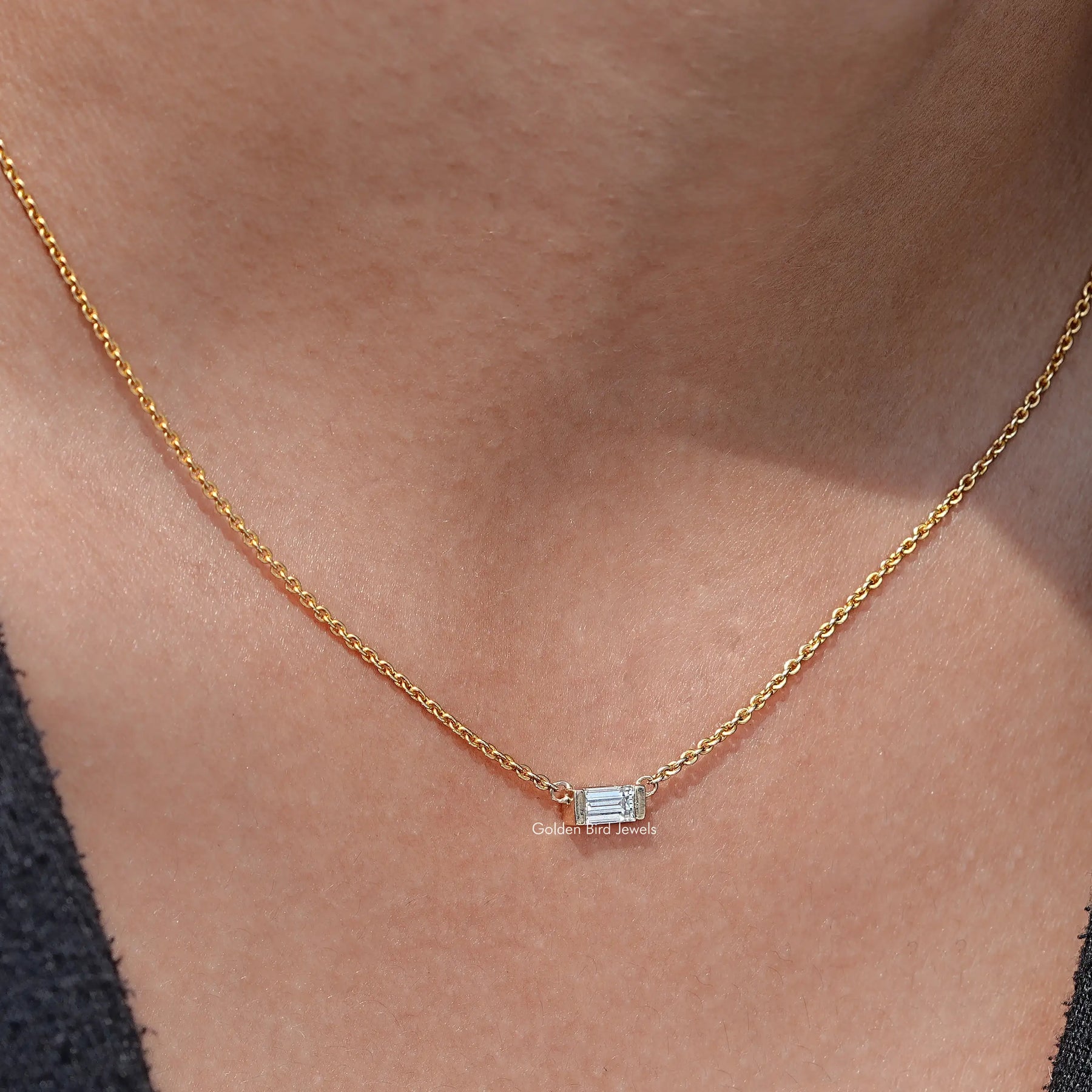 Detailed View Of Baguette Cut Diamond East West Pendant