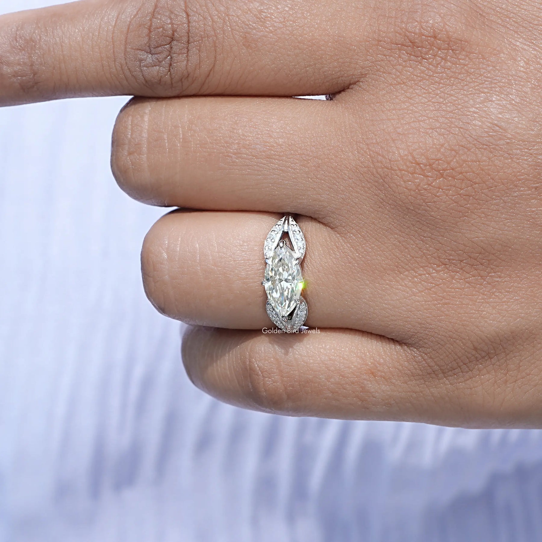 East West Marquise Moissanite Split Shank Ring