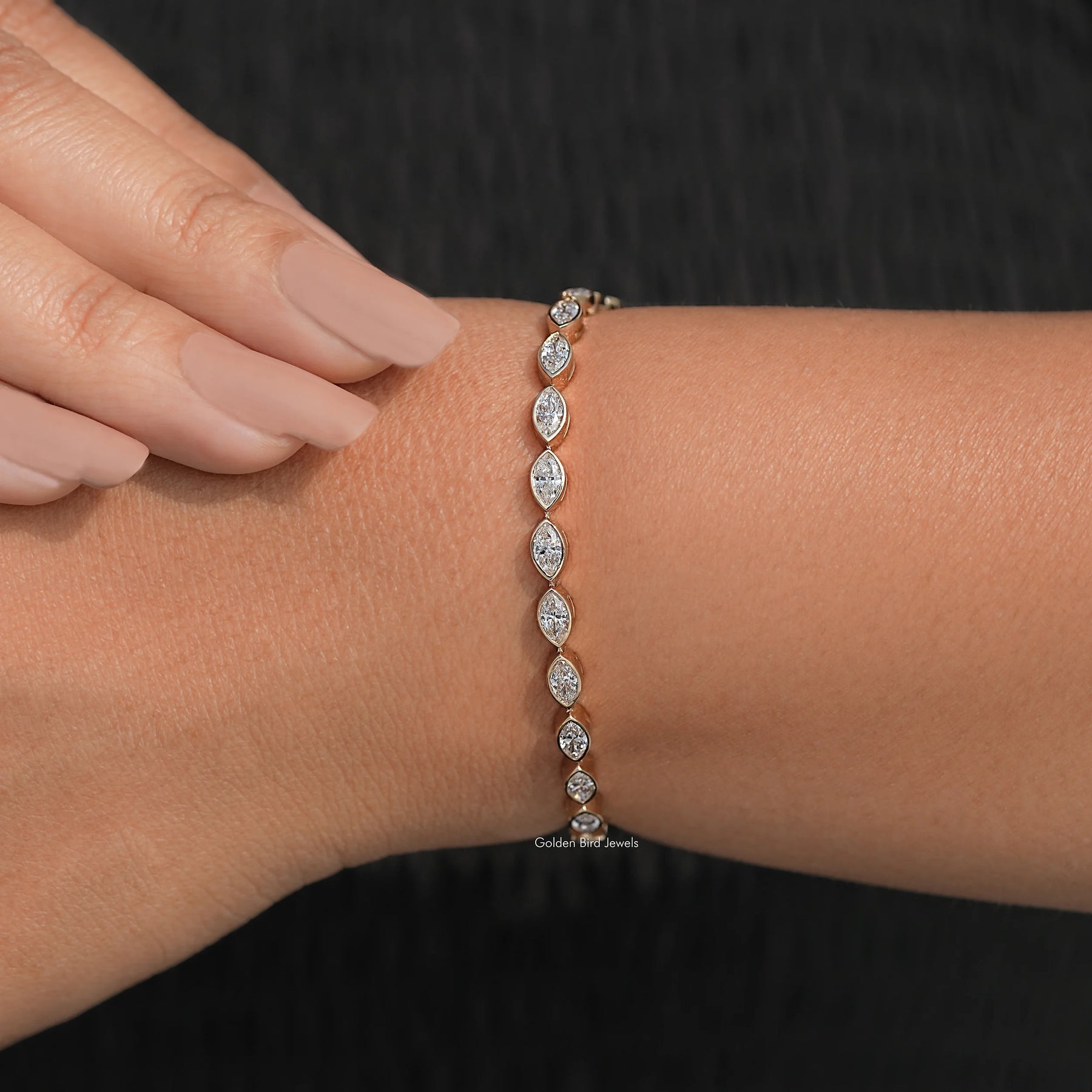 Top View Of Marquise Diamond Tennis Bracelet

