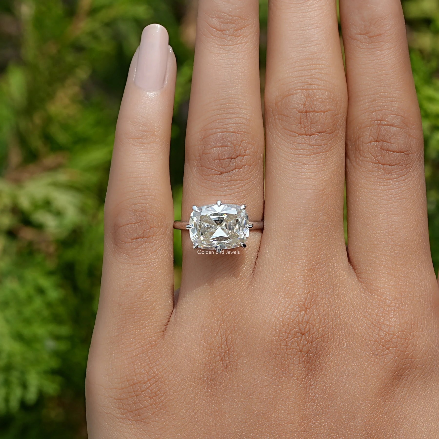 East West Set Old Mine Cushion Moissanite Ring