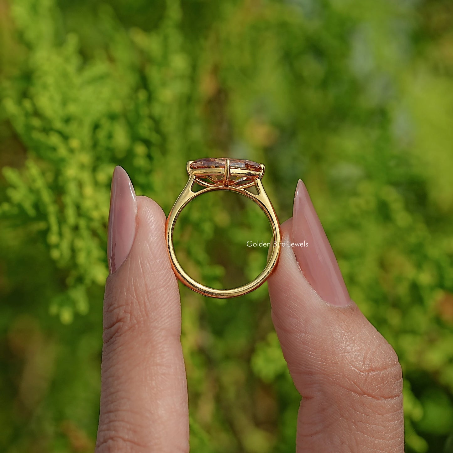 Back View Of Old Mine Moval Cut Moissanite Ring
