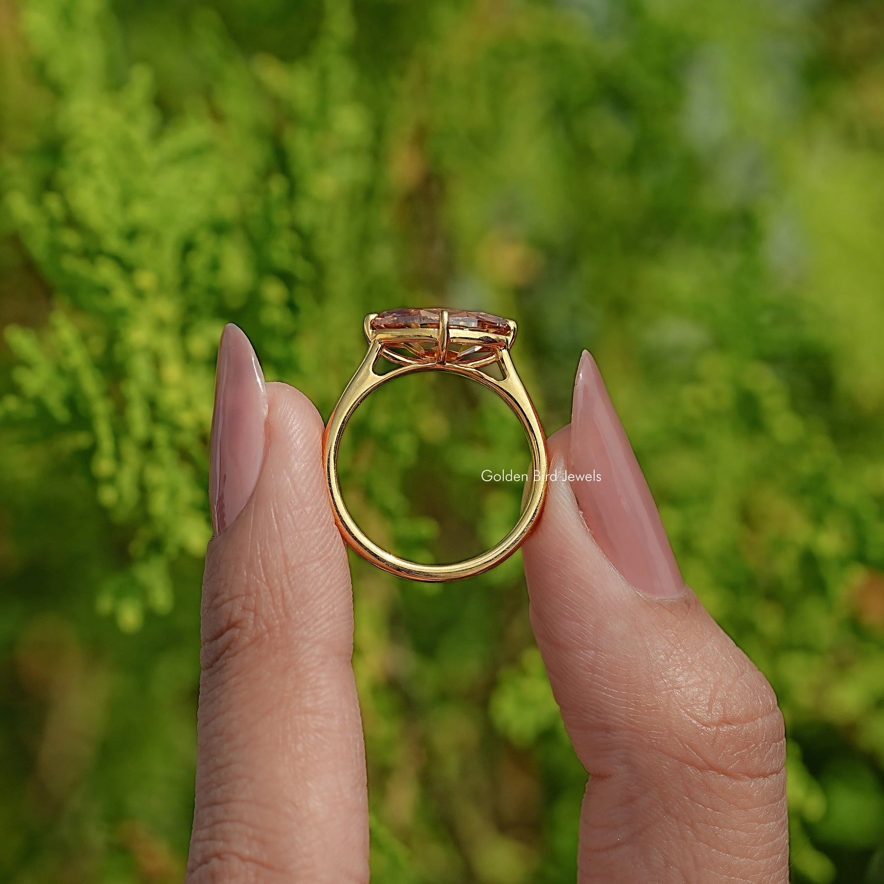 Back View Of Old Mine Moval Cut Moissanite Ring
