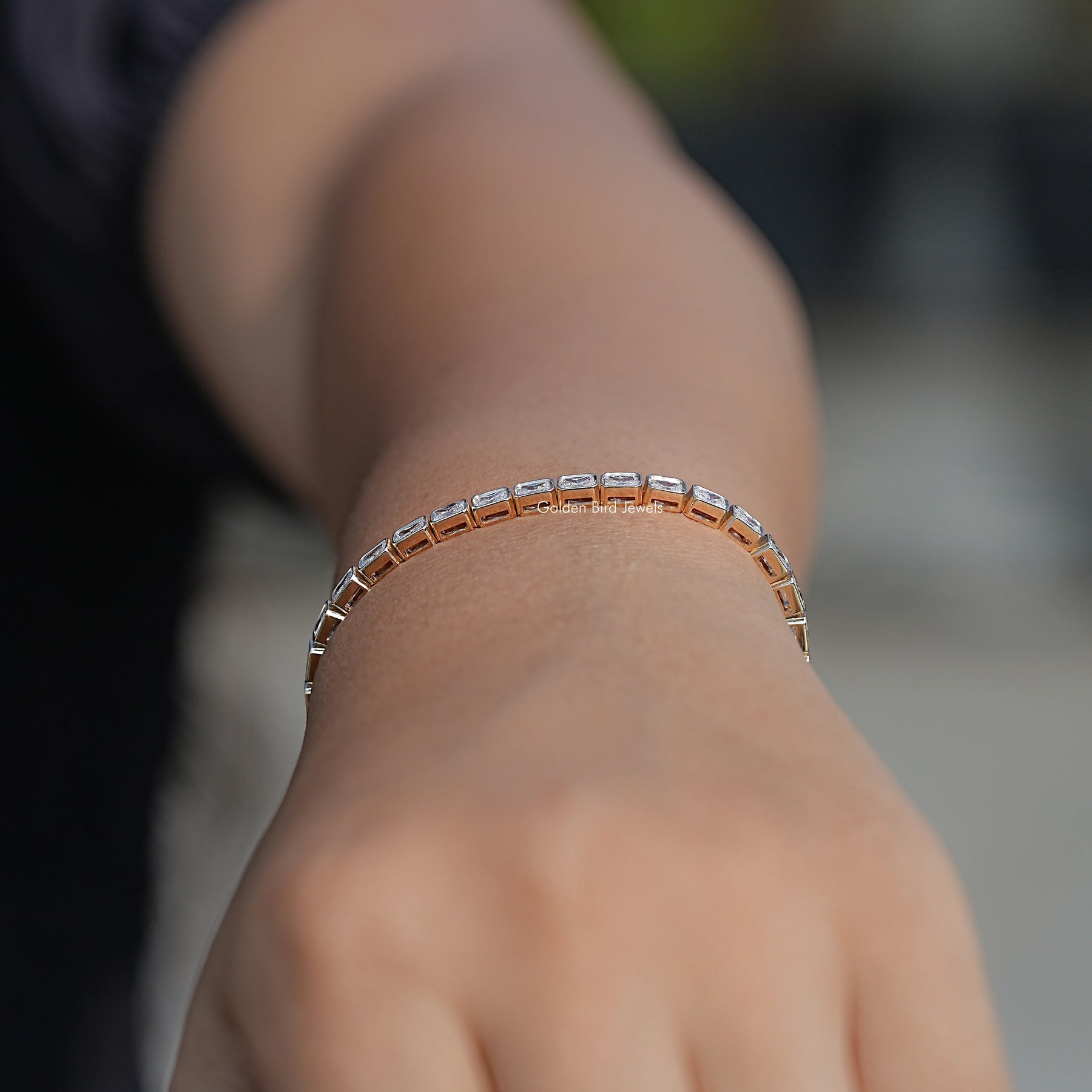 Side View Of East West Lab Diamond Tennis Bracelet
