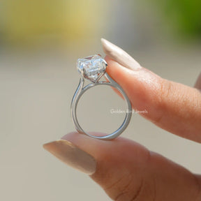 Elongated Cushion Lab Diamond Hidden Halo Ring