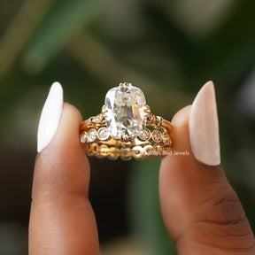 [Moissanite OMC Cushion Bridal Ring Set]-[Golden Bird Jewels]