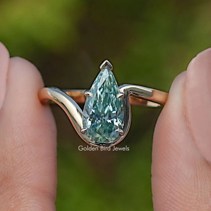 Front View of Elongated Pear Moissanite Solitaire Ring
