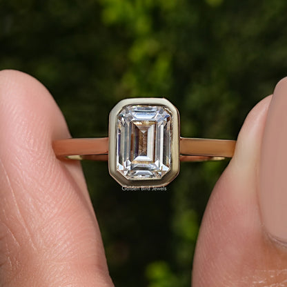 Emerald Cut Moissanite Bezel Set Engagement Ring