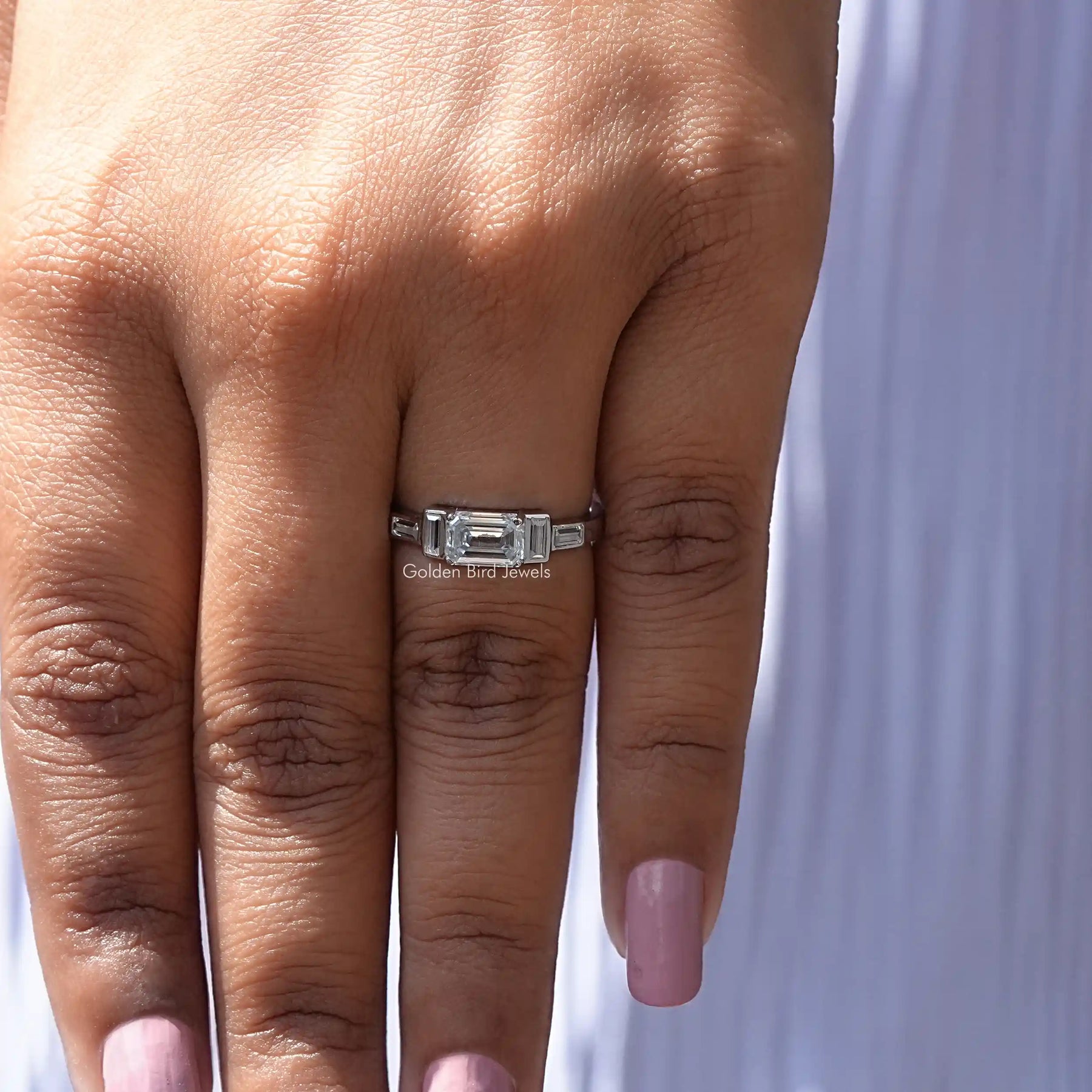 [White Gold Emerald Cut Ring]-[Golden Bird Jewels]