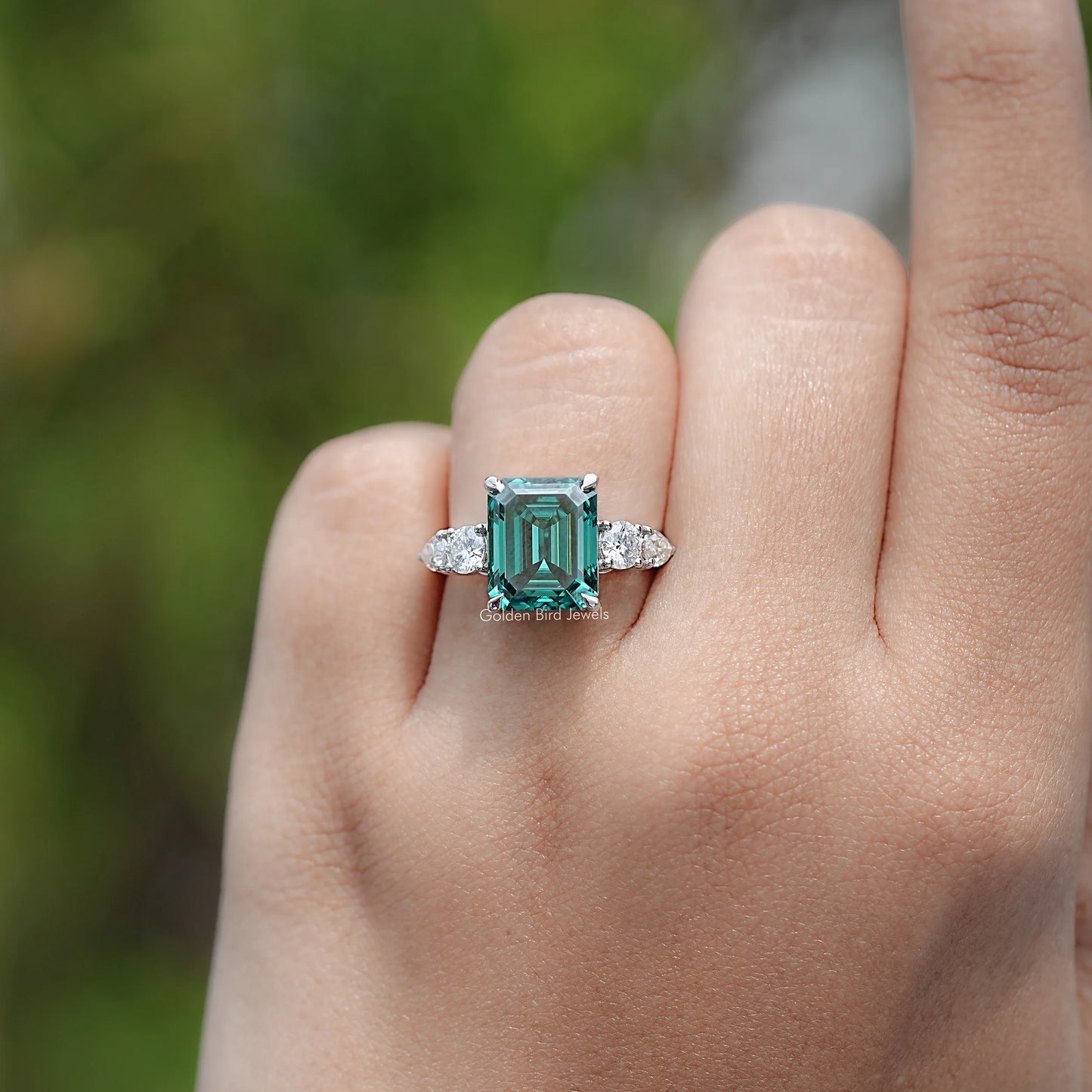 Five Stone Emerald Cut Moissanite Ring