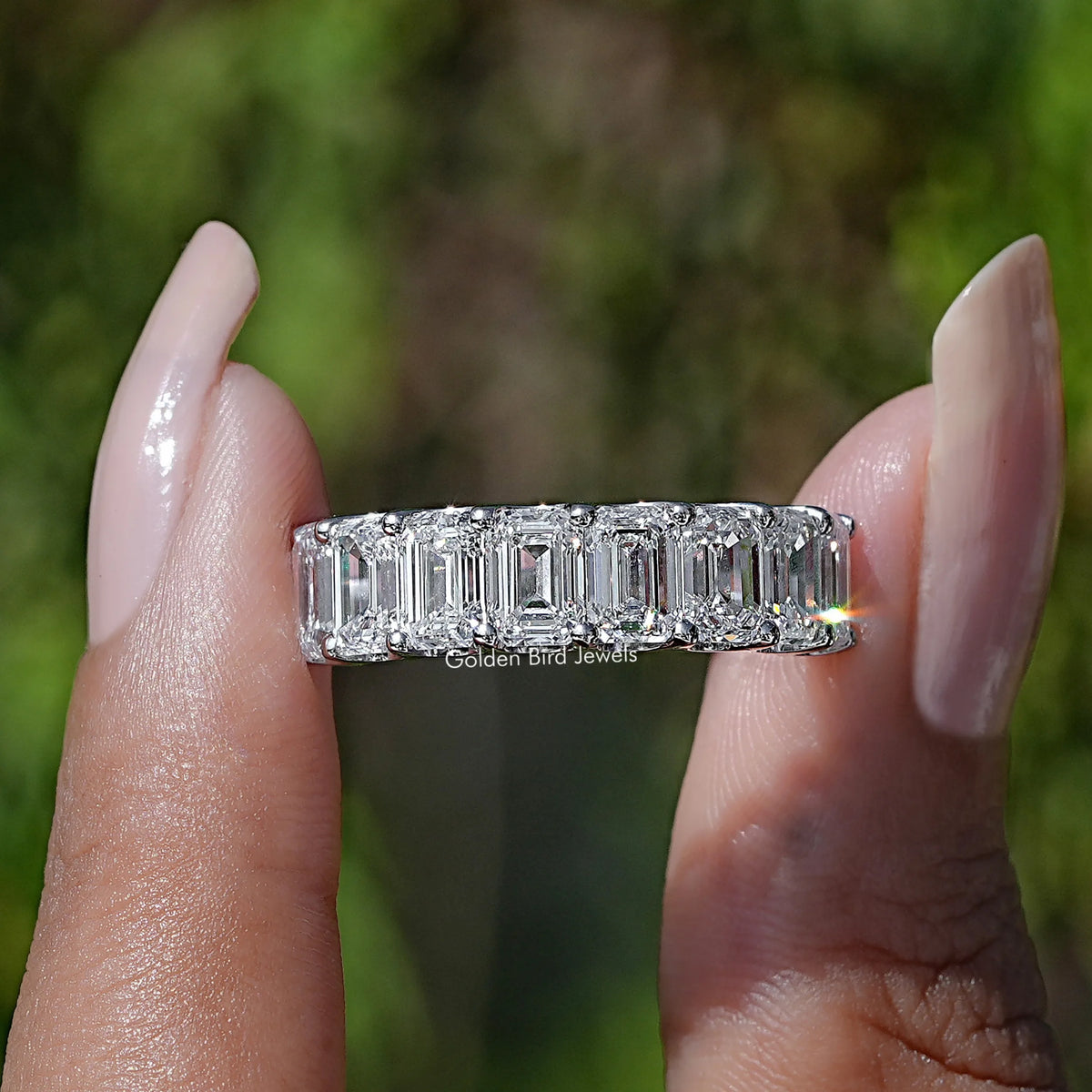 Emerald Cut Lab Diamond Half Eternity Band