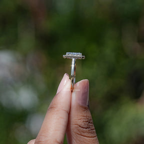 Side View of Emerald Shaped Lab Diamond Halo Ring