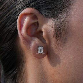 [Lab Diamond Emerald Cut Stud Earrings]-[Golden Bird Jewels]