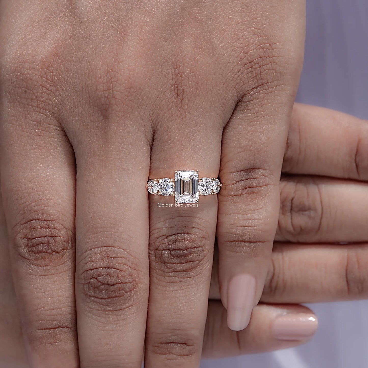 Top view of Emerald Cut Diamond Five Stone Ring