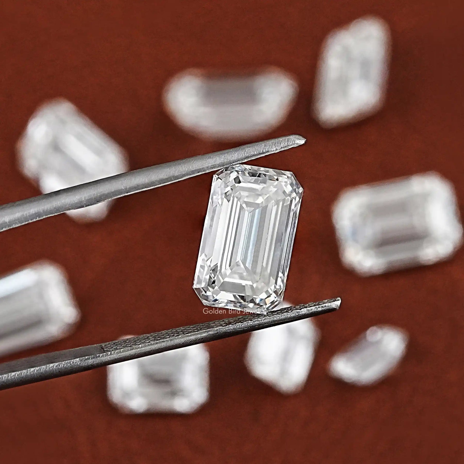 Twijer holding Emerald Cut Lab Grown Loose Diamond