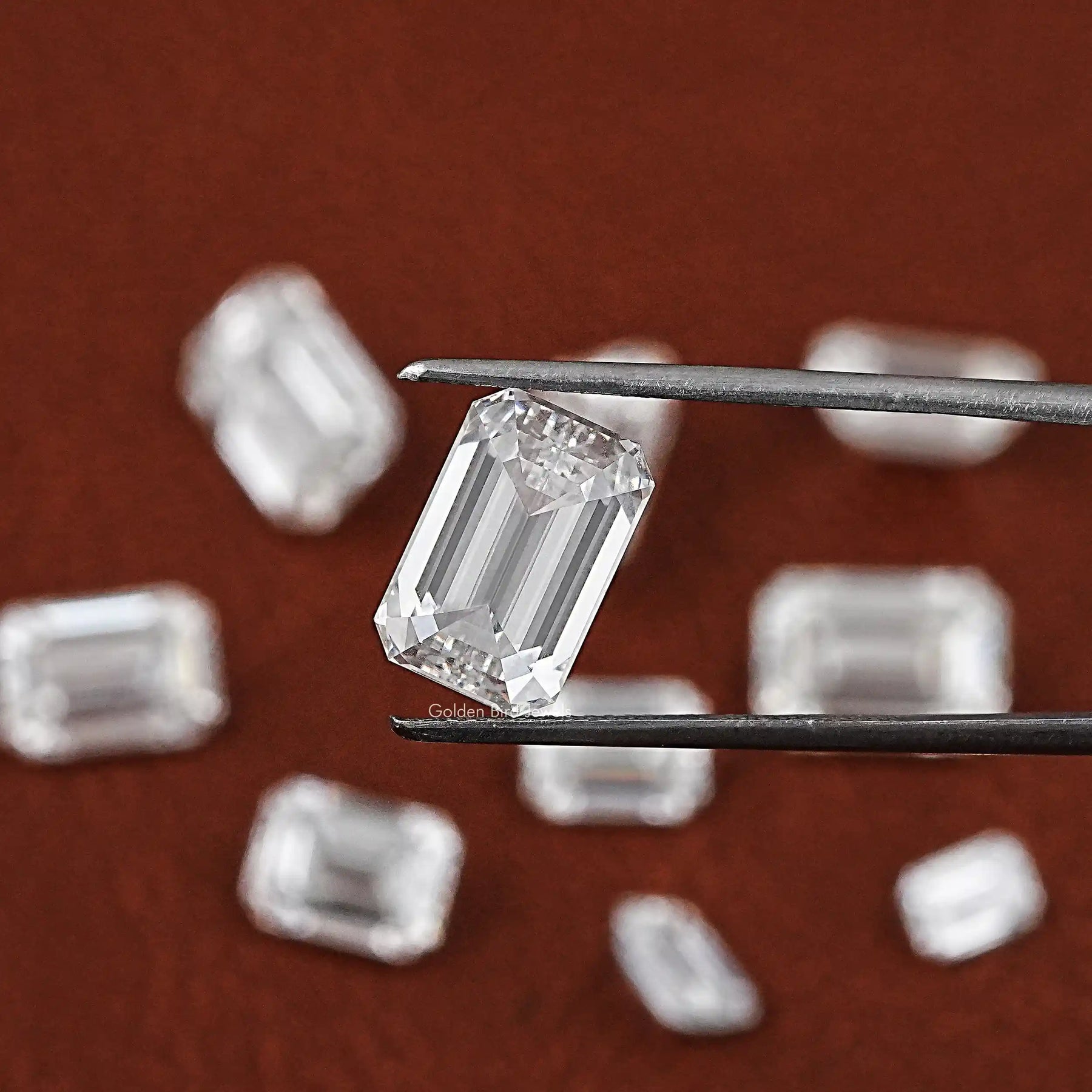 Front View Of Emerald Cut Lab Grown Loose Diamond In White