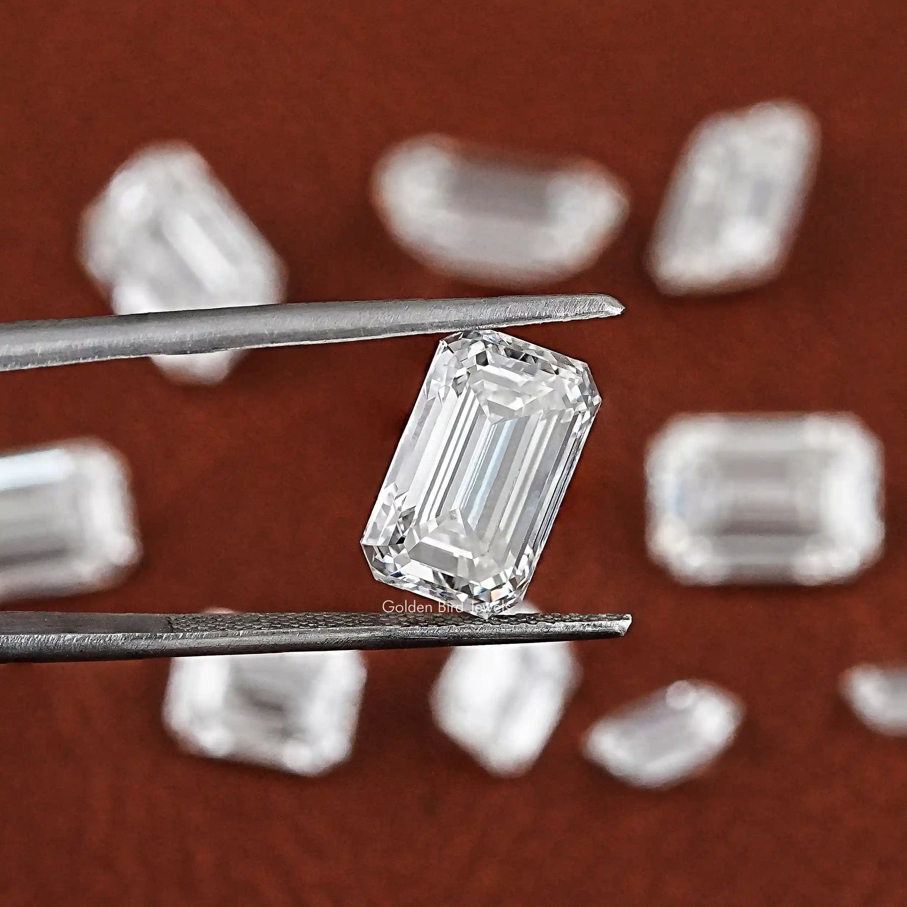 Front View Of Emerald Cut Lab Grown Loose Diamond In White