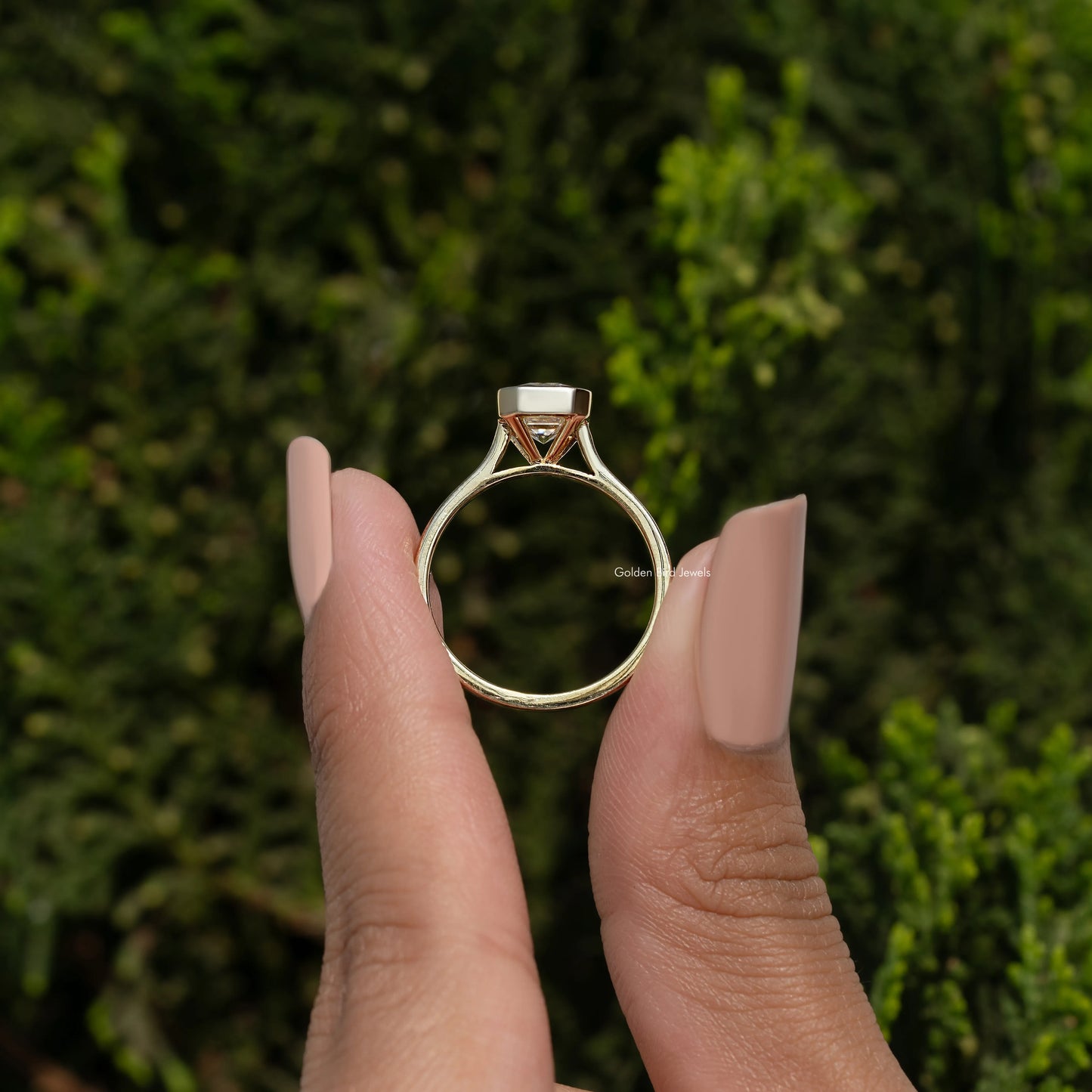 Emerald Cut Moissanite Bezel Set Solitaire Ring