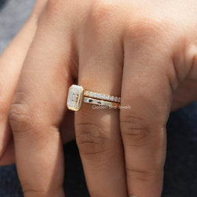 [Moissanite Emerald Cut Bridal Ring Set]-[Golden Bird Jewels]