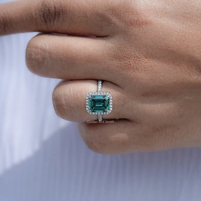 Emerald Moissanite Halo Accent Engagement Ring