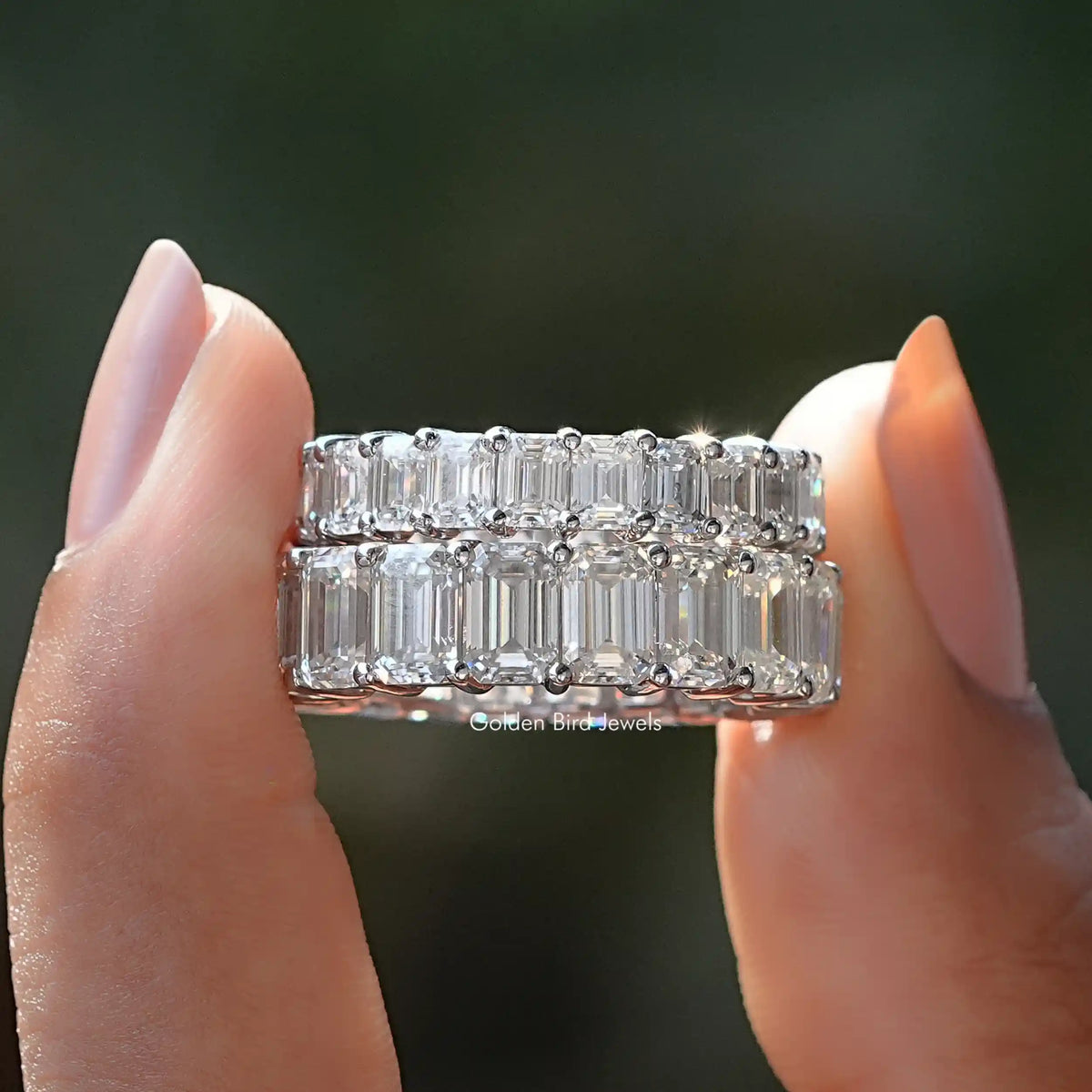 [Colorless Emerald Cut Full Eternity Wedding Band]-[Golden Bird Jewels]