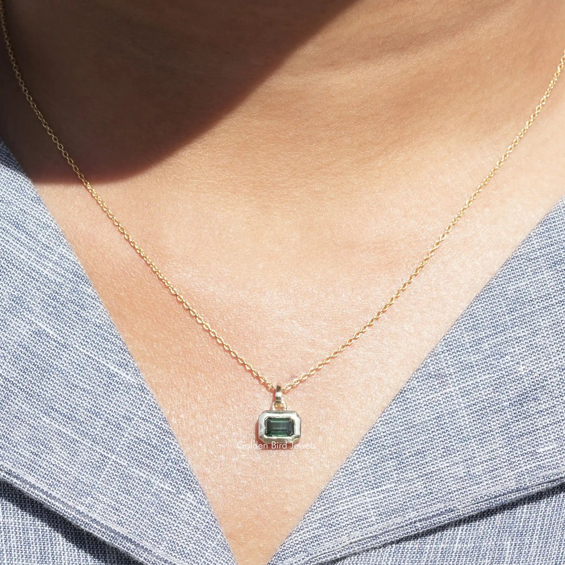 Green Emerald Moissanite Solitaire Pendant