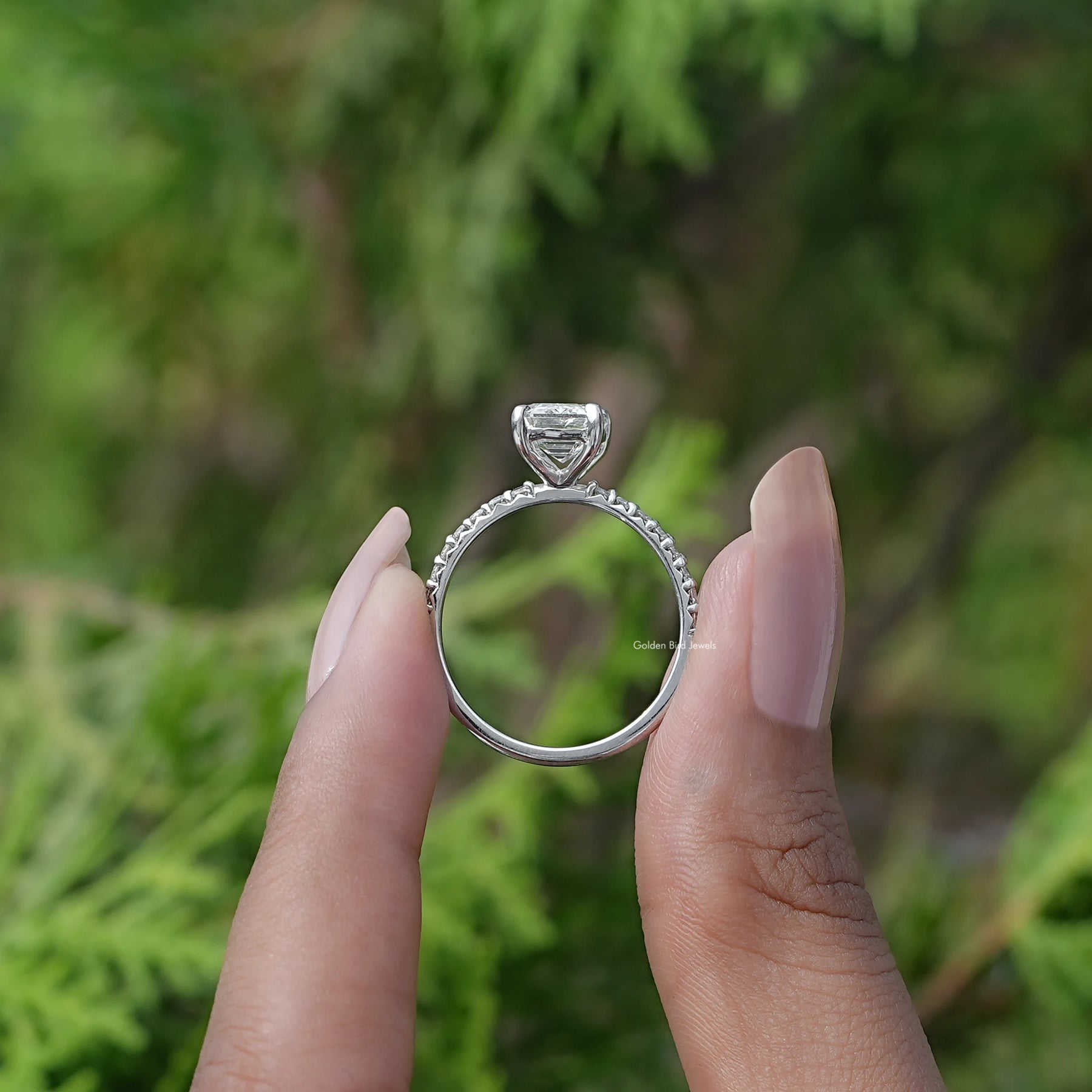 [Prong Setting Emerald Cut Diamond Ring]-[Golden Bird Jewels]