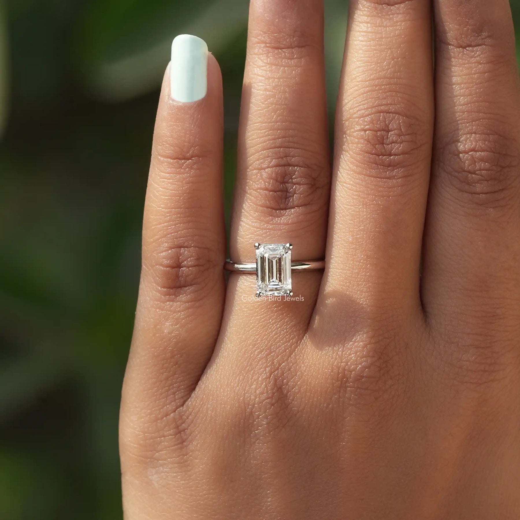 [LGD Emerald Cut Diamond Solitaire Ring In White Gold]-[Golden Bird Jewels]