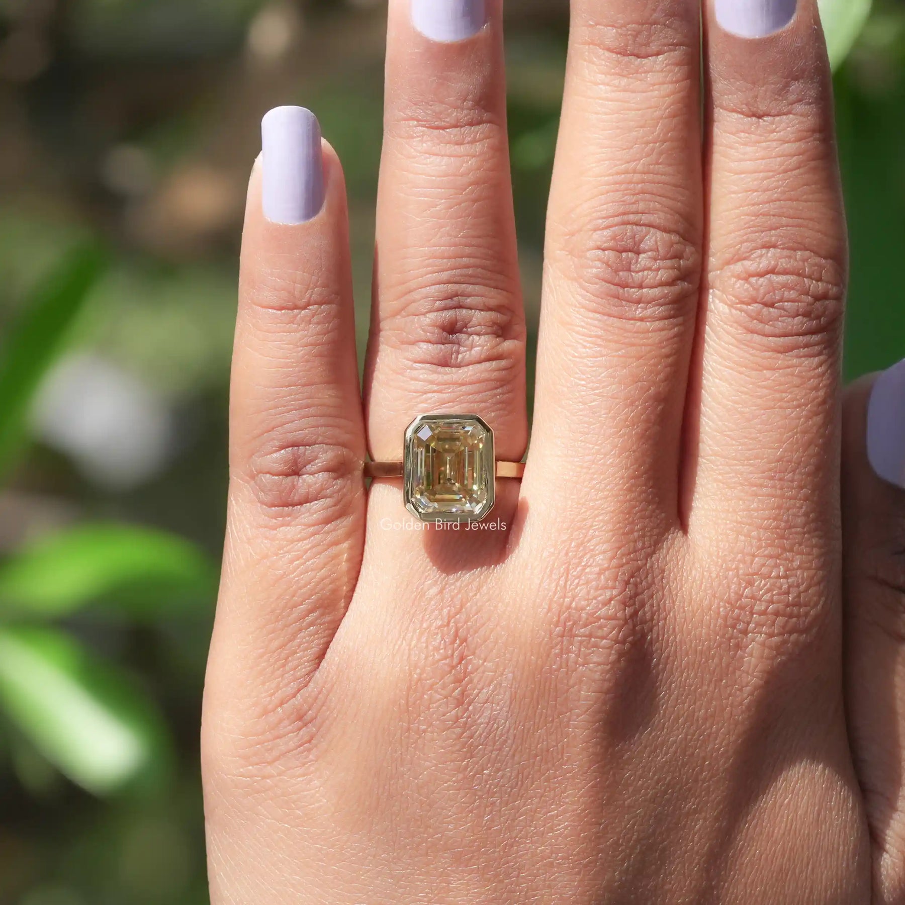 View of Solitaire Moissanite Engagement Ring In Yellow Gold