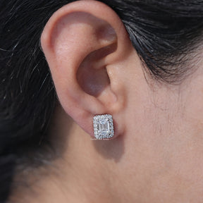 Lab Grown Emerald Cut Diamond Halo Earrings