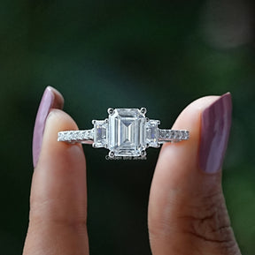 Emerald Cut Three Stone Moissanite Engagement Ring