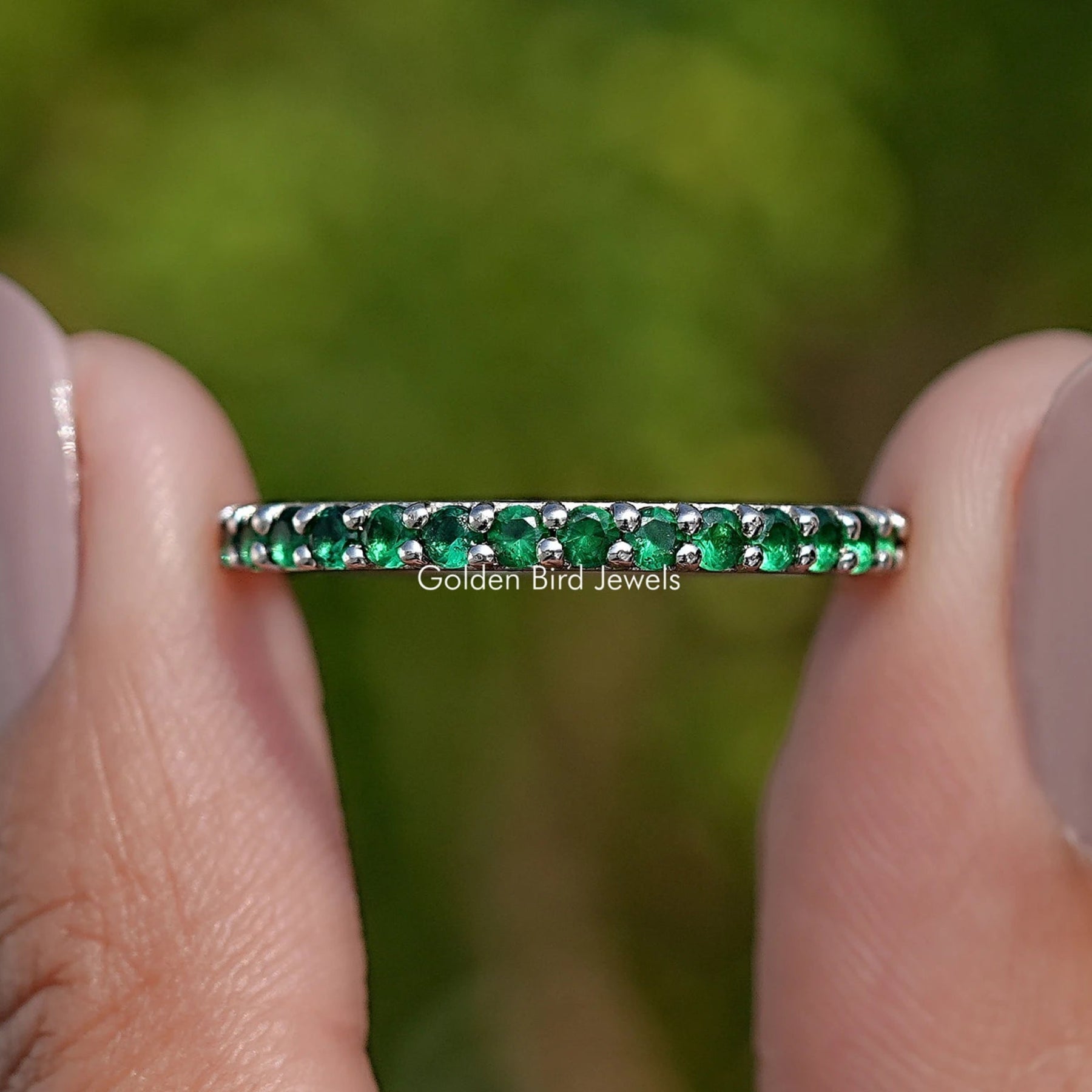Emerald Green Round Gemstone Eternity Band NEW STARLETTE perfect for spring eternity band ring in green display picture 1