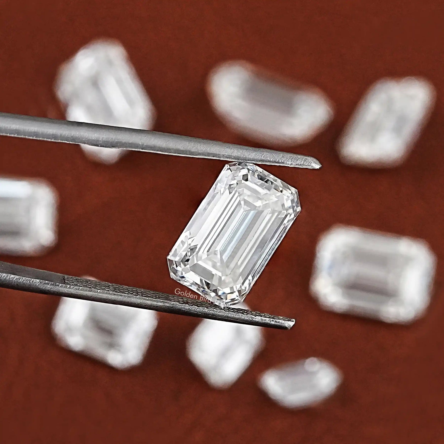 Front View Of Emerald Cut Lab Grown Loose Diamond In White