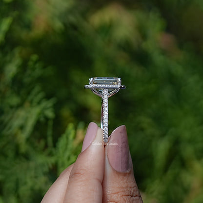 Side View of Engagement ring crafted With Emerald Cut moissanite 
